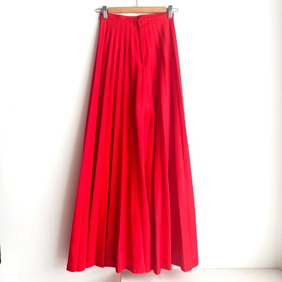 Vintage 70s Pleated Super Wide Leg Palazzo Pants Bright Red XS/S - Picture 4 of 6